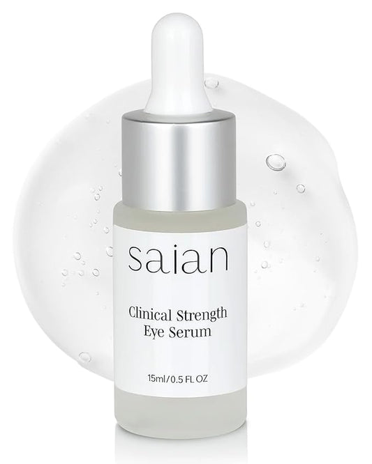 Saian Clinical Strength Eye Serum - Under Eye Serum for Dark Circles and Bags - Hydrating Hyaluronic Acid Peptide Depuffer for Puffiness and Fine Lines - Vegan Care for the Under Eye Area - 0.5 Fl Oz