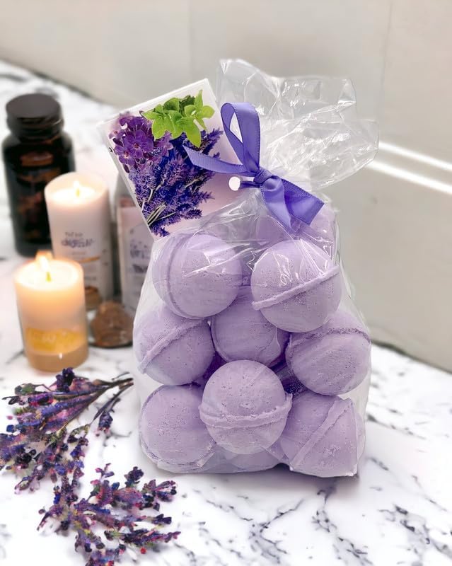 Bath Bombs 14 Set 1 oz/ea, Natural and Organic USA Handmade Bath Fizzies | Nourishing Shea & Coco Butter | Relaxing Aromatherapy | Gift Idea | Vegan & Cruelty-Free, Skin Friendly - Lavender Vanilla