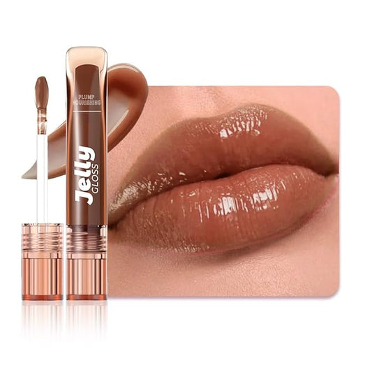 Jelly Lip Gloss, Soft Lip Tint, Instantly creates a Sheer Glass-like Shine, Cool Blue Red Rose Mocha Bean Chocolate Brown Colors, Smoothing, Moisturizing, Plump and Hydrated (B03)