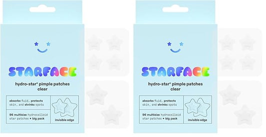 Starface Hydro-Star Clear Big Pack, Invisible Hydrocolloid Pimple Patches, Two Sizes and Star Shape, Absorb Fluid and Reduce Redness (96 Count) (Pack of 2)