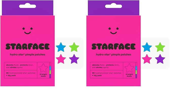 Starface Party Pack BIG PACK Hydro-Stars, Colorful Hydrocolloid Pimple Patches, Absorb Fluid and Reduce Redness, Cute Star Shape (96 Count) (Pack of 2)