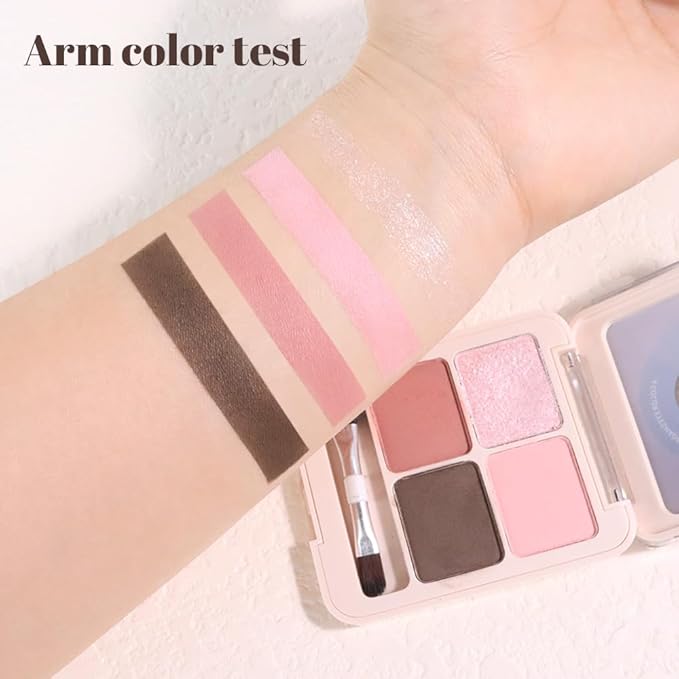 Pink Brown 4Colors Eyeshadow Makeup Palette with Brush Mirror,Natural Neutral Powde Eye Shadow Palettes for Older Women,Long Lasting Naturing-Looking,Lightweight Eye Makeup Kit Travel Size
