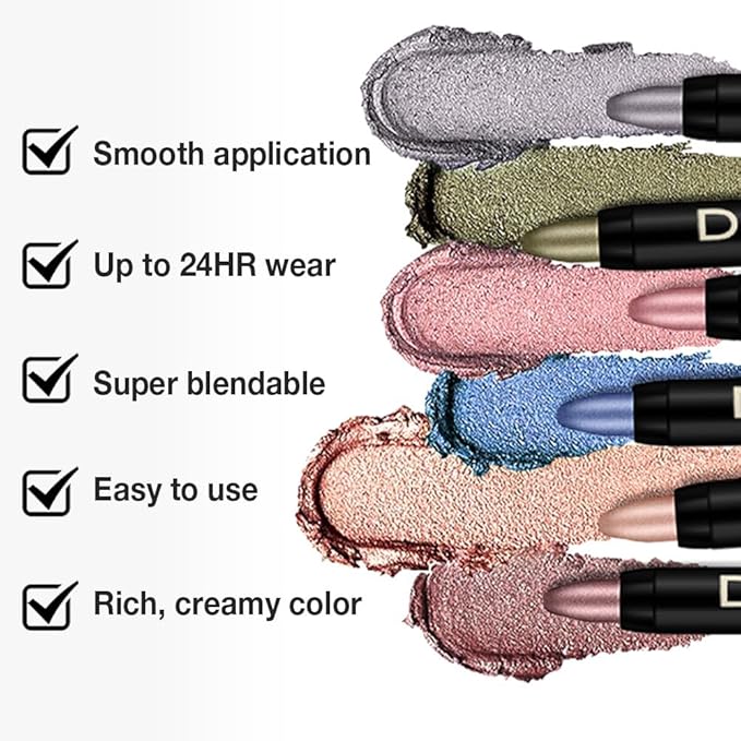 evpct Forest Green Shimmer Cream Eye Shadow Sticks Brightener Pencils for Women, Green Silky Eyeshadow Applicator Stick Pen Waterproof, Blendable Crease-Proof Stick Eyeshadow Shimmer Eye Makeup 67