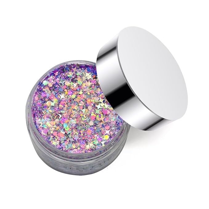 Lilac Purple - Holographic Chunky Glitter Gel for Body, Face, Hair - Vegan & Cruelty Free - Electric Bliss Beauty - Uses Include: Festival Rave Makeup Holidays Cheerleading & More