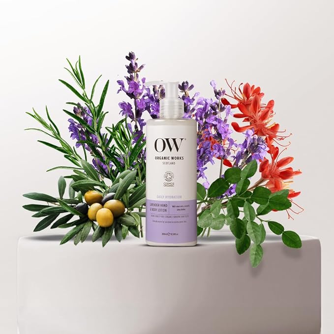 Organic Works Daily Hydration Hand and Body Lotion - Enriched with Vitamin E, Cocoa Butter Lotion for Skin Hydration - Lavender - 10.14 oz