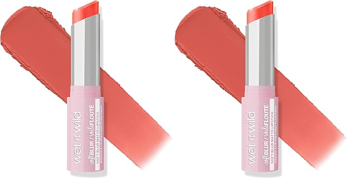 wet n wild Soft Blur Matte Lipstick, Velvety Semi-Sheer Buildable Color, Soft Matte Powdery Finish, Comfortable Wear, Vegan & Cruelty-Free - Apricot Smoothie (Pack of 2)