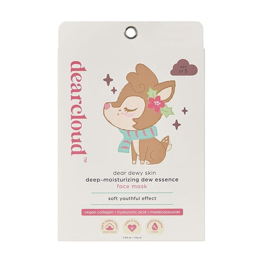 dearcloud Dear Dewy Skin Deep Moisturizing Dew Essence Face Mask, Korean Sheet Mask - Vegan Collagen, Hyaluronic Acid & Madecassoside (3 Count)