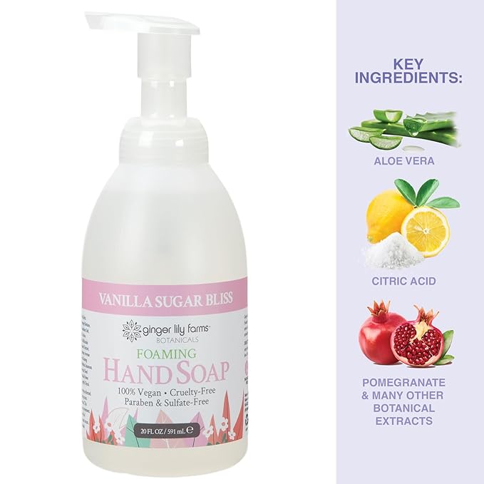 Ginger Lily Farms Botanicals All-Purpose Foaming Hand Soap Refill, 100% Vegan & Cruelty-Free, Vanilla Sugar Bliss Scent, 20 Fl Oz (Pack of 1)