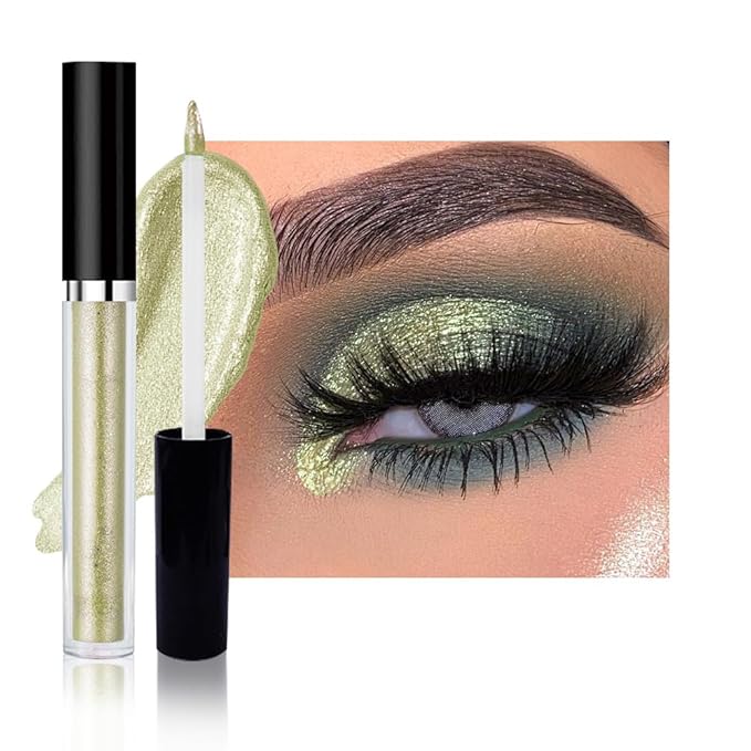 SUAKE Liquid Sparkling Glitter Eyeshadow Stick Pack - High Pigment Shimmer Metallic Eye Shadow, Long-Lasting, White Blue Black Gold Purple Bold Colors,Quicking-Dry (2#-Green, Pack of 1)