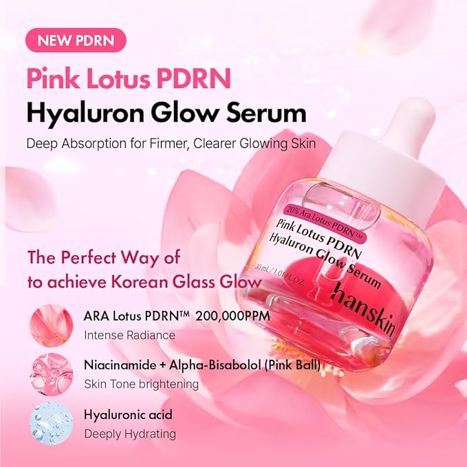 Hanskin PDRN Pink Peptide Hyaluron Glow Serum - 200,000ppm Pink Lotus Vegan PDRN | Intensive Hydrating Glow Ball Essence for Glass Skin, Plumping & Firming | Korean Skincare 1.01 fl. oz.