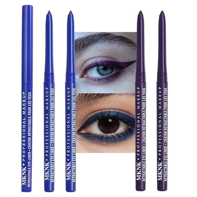 4Pcs Retractable Creamy Eyeliner & Eyeshadow Sticks for Women, Black White Brown Blue Purple Green Gray Colors, Ultra Pigmented Eye Pencils, Matte Satin Finish,Vegan (4 Pcs: 13#2 each of 06 + 08)