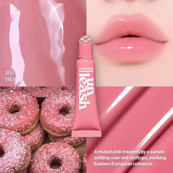 UNLEASHIA Sunset Dazzle Gloss Balm | Hydrating Tinted Gloss Balm, Lasting Relief, Vegan, Moisturizing Plumpy Formula with Peptides and Vitamins (No.6 Prague)