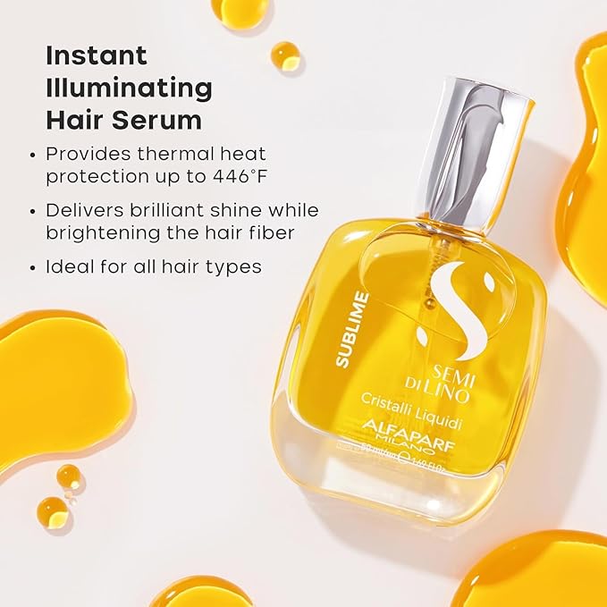 ALFAPARF MILANO Semi di Lino Sublime Cristalli Liquidi Hair Oil with Thermal Protection - Superior Hair Finishing Smoothing Serum Treatment - Brilliant Shine - Vegan Formula - 1.69 fl. oz.,(Pack of 2)