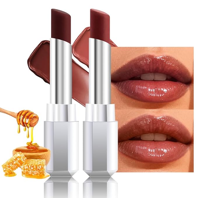 Honey Lipstick Tinted Lip Balm - Shine Moisturizing Lipstick for Women, Natural Nourishing Hydrating Lip Gloss Stain for Dry Lips, Tint Sheer Lightweight Makeup, Vegan - 2Pc Brown & Raisin