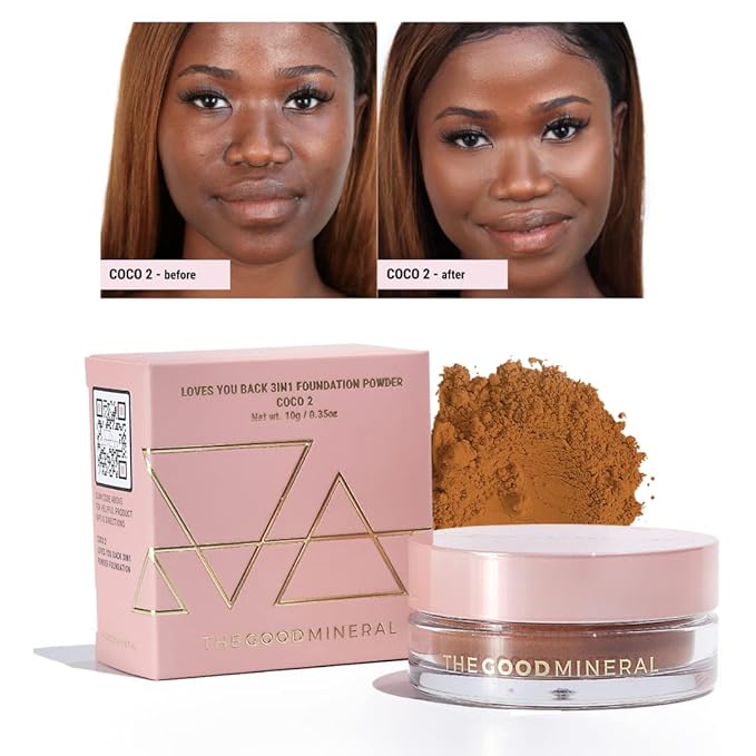 The Good Mineral Loves-You-Back 3in1 Mineral Powder Foundation (COCO 2) | Designed for acne-prone, sensitive skin | 3IN1 - Concealer, Foundation + Powder with calming Zinc Oxide and Kaolin Clay