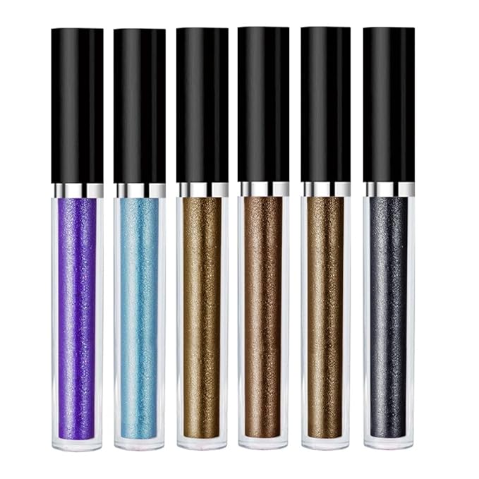 SUAKE Liquid Sparkling Glitter Eyeshadow Stick Pack - High Pigment Shimmer Metallic Eye Shadow, Long-Lasting, White Blue Black Gold Purple Bold Colors,Quicking-Dry (7#-12#, Pack of 6)