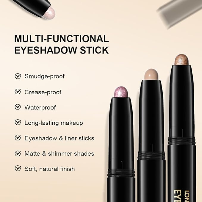 Eyeshadow Stick Matte Eye Brightener Pencil Cream Eye Shadow Eyeliner Pencil Crayon, High Pigmented Blendable Waterproof Long-Lasting Highlighter Stick Makeup, Vegan&Cruelty-Free,#3-Desert