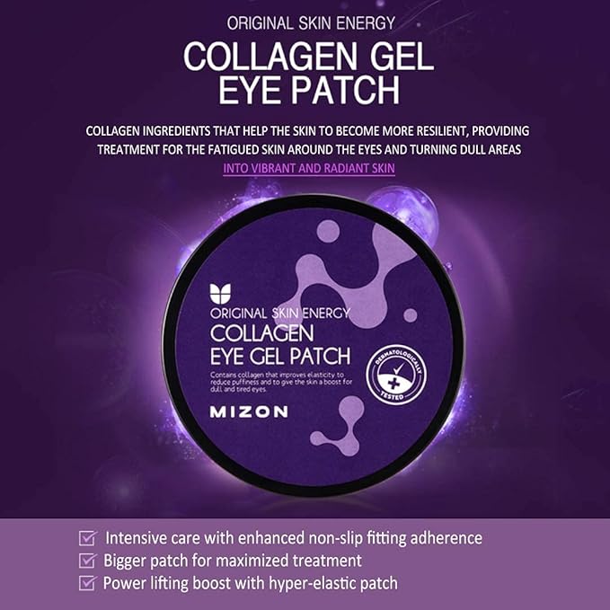 MIZON Marine Collagen Eye Gel Patch with Hydrolyzed Collagen, Caviar, and Chamomile for Firming, Nourishment, and Wrinkle Care- Korean Eye Mask– 60pcs –