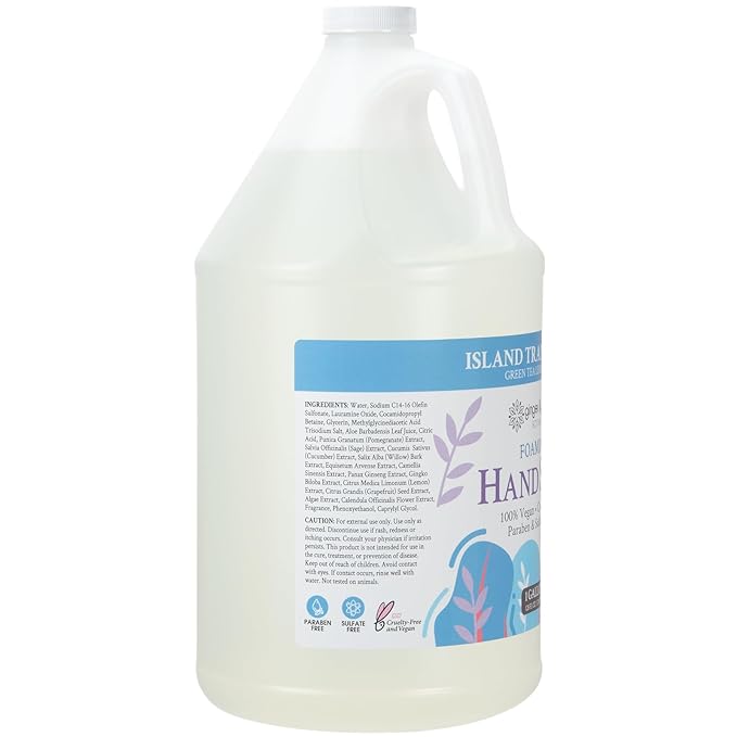 Ginger Lily Farms Botanicals All-Purpose Foaming Hand Soap Refill, Island Tranquility, 100% Vegan & Cruelty-Free, Green Tea Lemongrass Scent, 1 Gallon (Pack of 4)