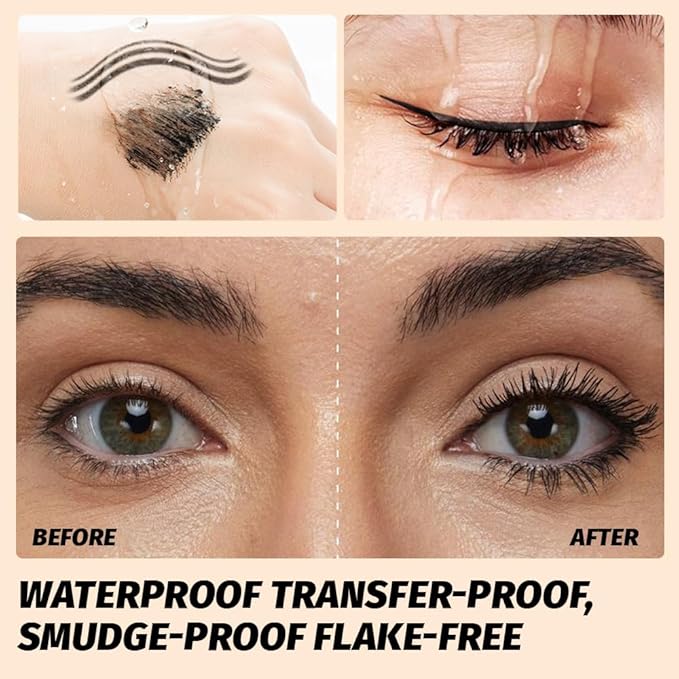 Voluminous Waterproof Black Mascara Eyeliner - Buildable Lengthening, Curling & Defining for Dramatic Volume, Smudge-Proof 24H Wear, Cruelty-Free Blackest Black, Vegan