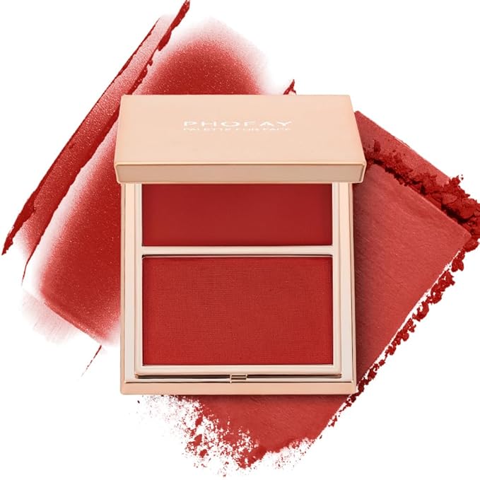 PHOFAY Dual-Texture Contour Palette – Cream & Powder Finish for Natural Radiance, Slim Travel-Friendly Compact, Vegan & Cruelty-Free Formula (01#)