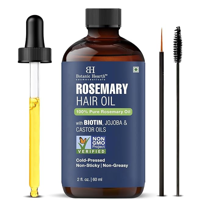 Botanic Hearth Hair Oil for Hair Growth | Rosemary Oil for Hair Growth with Biotin, Castor & Jojoba | Hair Relaxers & Dry Scalp Treatment | Color Safe | All Hair Types | 2 fl oz