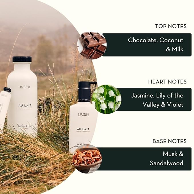 Scottish Fine Soaps Au Lait Body Wash, Organic Oat and Chamomile, Chocolate and Coconut Scent, Vegan Formula, 300ml