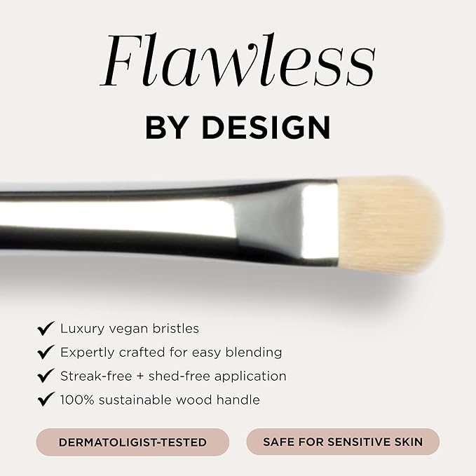 HALEYS Beauty Lid Brush, Medium, Flat & Tapered Eyeshadow Make Up Brush for Cream & Powder, Blending Tool for Eye Makeup, Makeup Brushes Essential, Vegan & Cruelty Free