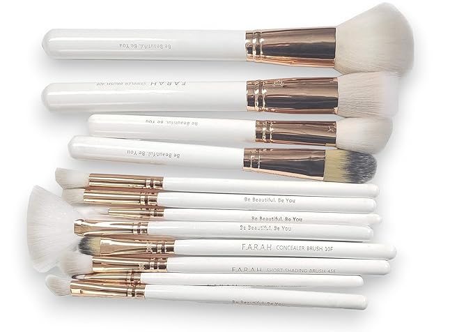 Premium Makeup Brushes Foundation Face Eyeshadows Powder Concealers Blush Eye Shadows Eyeliner Cosmetic Blending Soft Synthetic Brush Kit 12 Pcs Set with Rose Gold Case by F.A.R.A.H