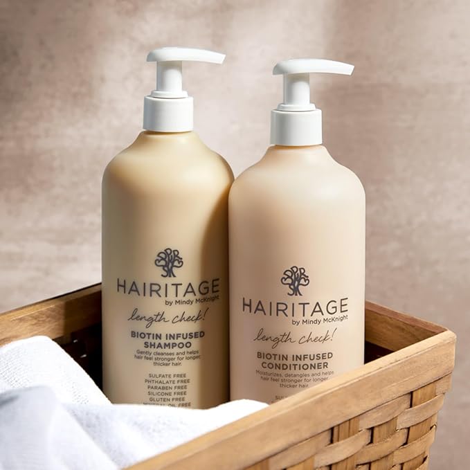 Hairitage Length Check Biotin Shampoo with Jamaican Black Castor Oil - Thickening + Volumizing - Sulfate Free + Color Safe + Vegan - Hydrating Repair Shampoo for Thinning Hair 21 Oz.