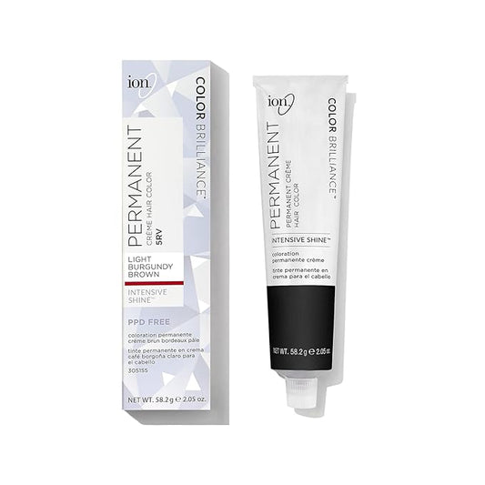 Ion Permanent Creme Color Hair 5RV Light Burgundy Brown, Vegan, Cruelty Free, PPD Free, 100% Gray Coverage, Long Lasting, Fade Resistant Color, 2.05 oz