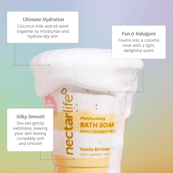 Coconut Milk Bath Soak, Salt Bath, Bubble Bath, Natural Detox Foaming Body Soak, Foot Soak, Vegan Body Skin Care, 9 oz. (Vanilla Sugar)