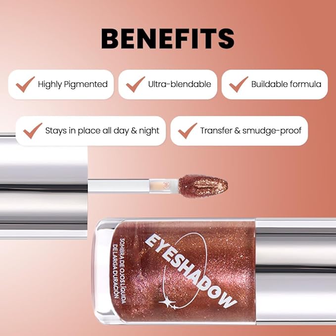 SUAKE Liquid Sparkling Glitter Eye Shadow – Rose Gold Cherry Eyeshadow, Eyeliner, Eyelid Shimmer Highlight Makeup, Highly Pigmented sombra de para ojos,Waterproof Quick-Drying (02Cocoa#)