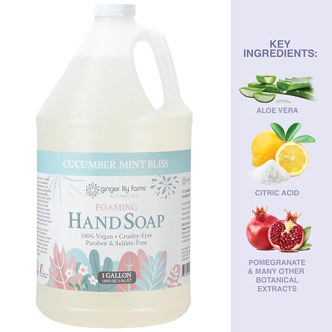 Ginger Lily Farms Botanicals All-Purpose Foaming Hand Soap Refill, 100% Vegan & Cruelty-Free, Cucumber Mint Bliss Scent, 1 Gallon (128 fl oz)