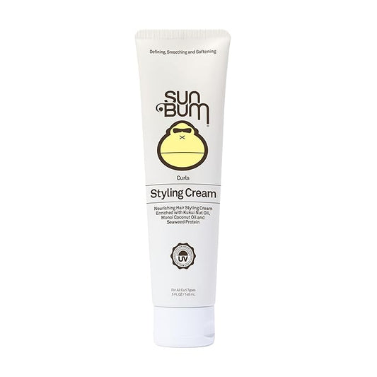 Sun Bum Curls and Waves Styling Cream - Lightweight Formula for Wavy and Curly Hair - Nourishing Kukui Nut and Coconut Oil - Frizz Free finish - Vegan and Cruelty Free - 5 oz