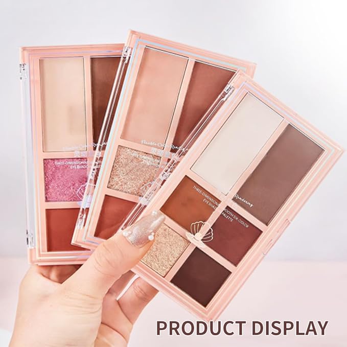 Matte Shimmer Glitter Eyeshadow Palette – 6-Color Warm Red Brown & Champagne Gold Eye Shadow Kit, High Pigment Long-Lasting Neutral Rust Makeup Palette for Daily Wear, Fall Looks & Soft Glam