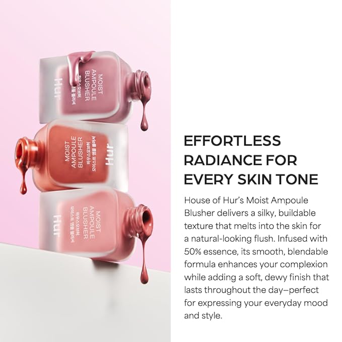 House of Hur Moist Ampoule Blusher with 50% Moisture Essence | Hydrating & Long-Lasting Blush | 0.33 fl. oz. (9 Shades) - Pink Rosie