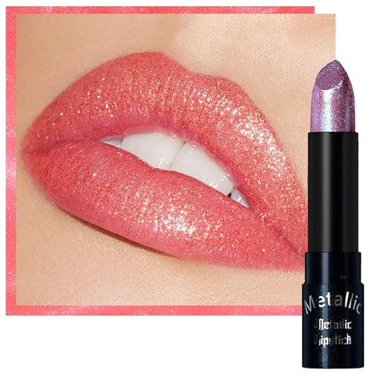 Kaely Glitter Metallic Lipstick Makeup, Shimmer Metallic Lipsticks for Women, High Pigmented Lip Gloss Long Lasting Waterproof Smudge Proof, Vegan & Cruelty-Free, 03