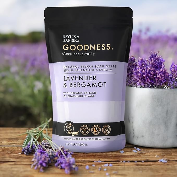 Baylis & Harding Goodness Sleep Lavender & Bergamot Epsom Salts 35.2 fl. oz (Pack of 4) - Vegan Friendly
