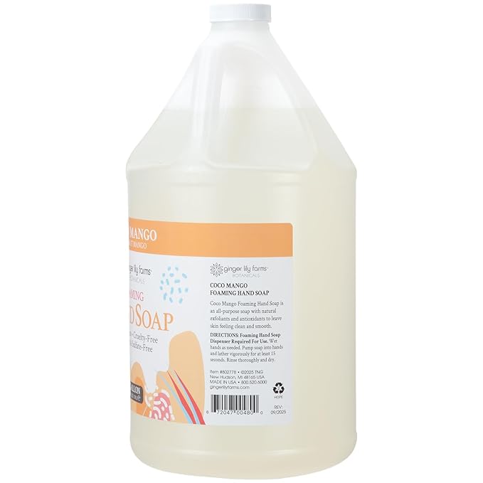 Ginger Lily Farms Botanicals All-Purpose Foaming Hand Soap Refill, Coco Mango, 100% Vegan & Cruelty-Free, Coconut Mango Scent, 1 Gallon (Pack of 4)