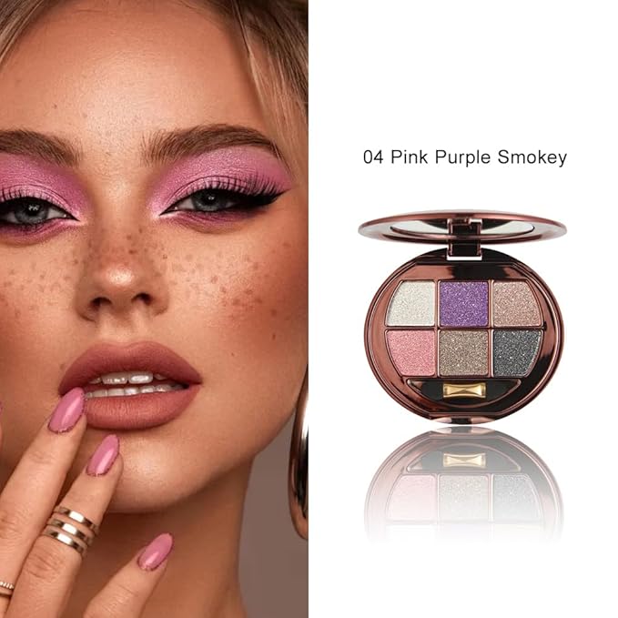 6-Color Shimmer Eyeshadow Palette, Micro-Glitter Pearlescent Neutrals, Silky Smooth High-Pigment Powder, Non-Caking No-Fallout, Waterproof Sweatproof Long-Lasting Eye Makeup, Giftable Palette-A04