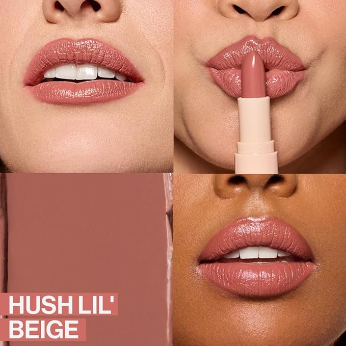 wet n wild Mega Last Rich Satin Lip Color,Rich Creamy Color with Satin Finish,Infused with Vitamin E & Moisturizing Argan Oil,Lightweight,Silky-Smooth,Vegan & Cruelty-Free- Hush Lil' Beige (Pack of 2)