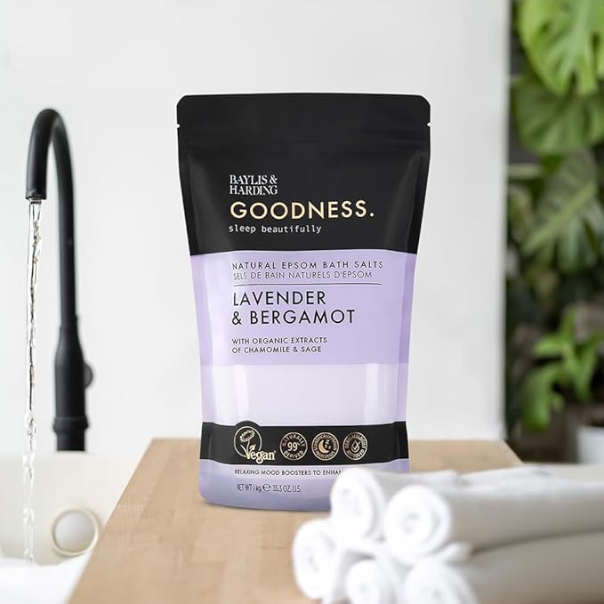 Baylis & Harding Goodness Sleep Lavender & Bergamot Epsom Salts 35.2 fl. oz (Pack of 4) - Vegan Friendly