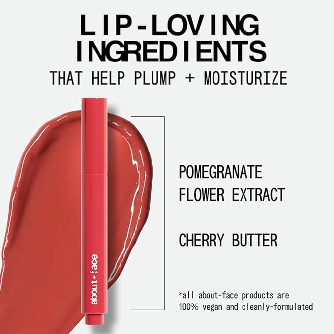 aboutface Cherry Pick Lip Color Butter – High-Shine, Hydrating Lip Balm with Pomegranate Flower Extract & Cherry Butter – Vegan, Cruelty-Free, Clean Beauty – 0.06 oz (Peach Punisher – Cinnamon Peach)