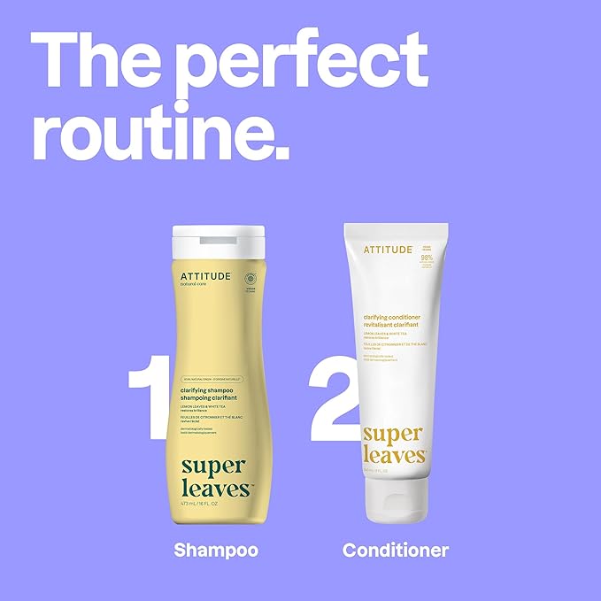ATTITUDE Clarifying Hair Conditioner, Restores Shine, Naturally Derived Ingredients, Vegan Detangler, Dermatologically Tested, Lemon Leaves and White Tea, 8 Fl Oz