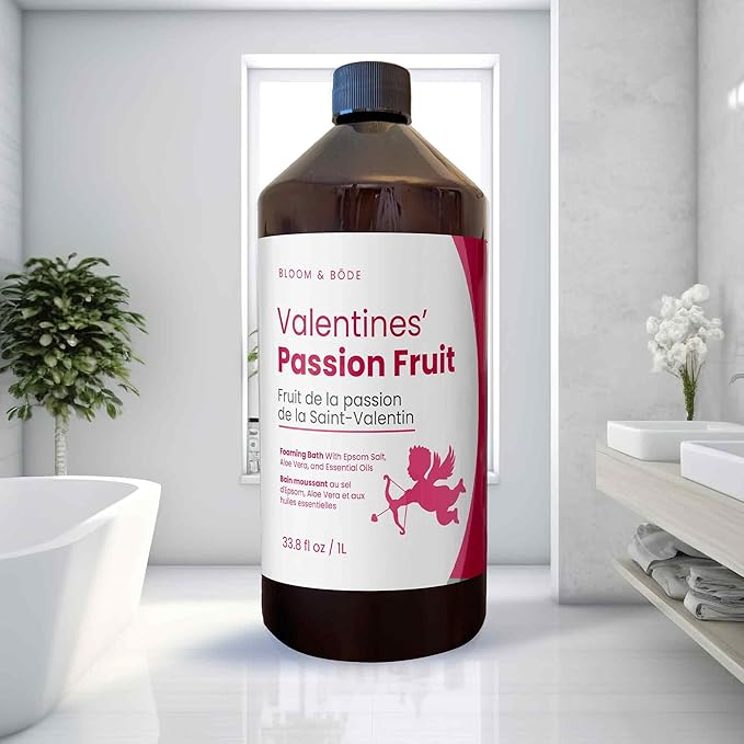 Luxury Foaming Bath - Natural Scented Bubble Bath with Essential Oils and Epsom Salt - Valentines' Passion Fruit Scent, 33.8 fl oz