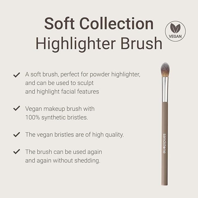 Sandstone Scandinavia Highlighter Brush – Precision Makeup Brush for Soft, Radiant Glow – Ultra-Soft Vegan Bristles – Cruelty-Free