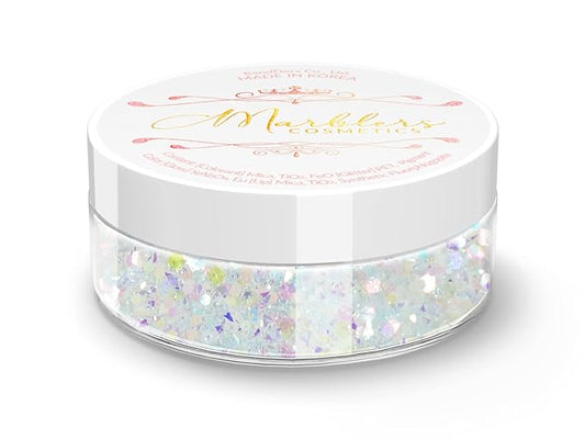 MARBLERS Mixed Shaped Face & Body Glitter [White] 0.18oz (5g) | Chunky | Chopped | Flake | Non-Toxic | Vegan | Cruelty-Free | Festival, Rave & Party Makeup | Eye, Hair, Nail Polish, Eyeshadow