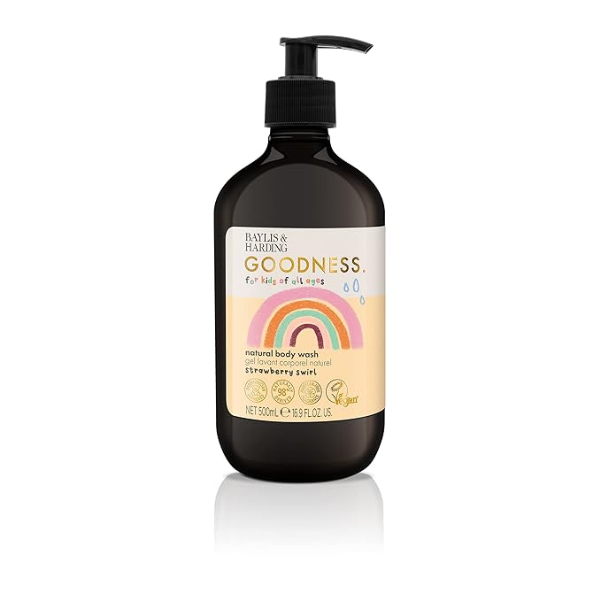 Baylis & Harding Goodness Kids Strawberry Swirl Natural Body Wash 16.9 fl. oz (Pack of 3) - Biodegradable Formula - Vegan Friendly