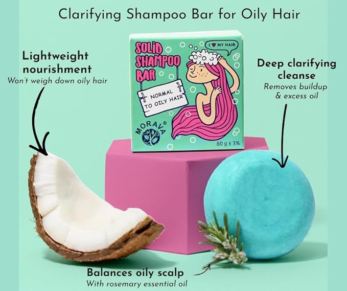 Morava Clarifying Clay Shampoo Bar – Removes Product Buildup & Excess Oil, Sulfate-Free Deep Cleanse for Fine & Thin Hair, Vegan – 2.82 oz